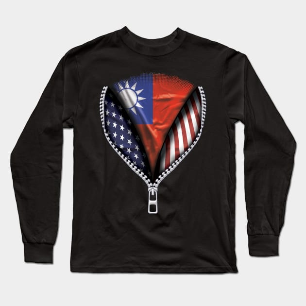 Taiwanese Flag  Taiwan Flag American Flag Zip Down - Gift for Taiwanese From Taiwan Long Sleeve T-Shirt by Country Flags